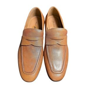 Aldo Mens Manubar Penny Loafer‎ Brown Leather Slip on Size 8 New